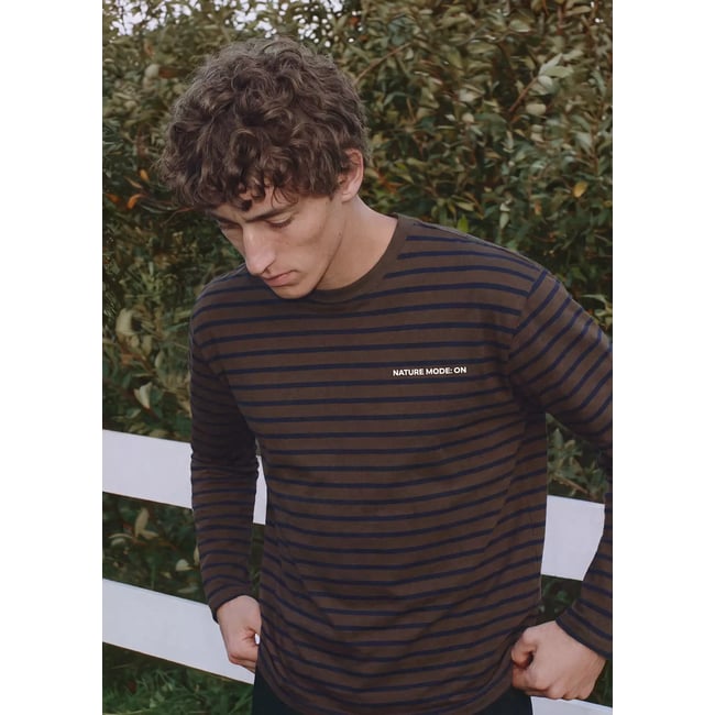 T-shirt 100 % coton rayures marron <span itemprop=