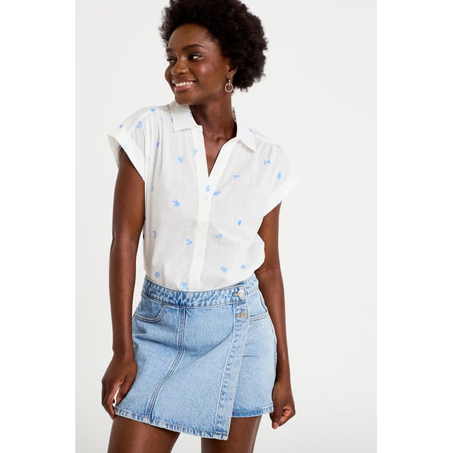 Jupe-short trapèze en jean denim triple stone <span itemprop=