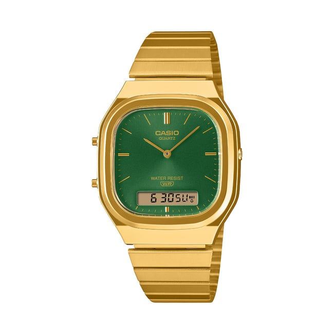 Montre Analogique Digital CASIO VINTAGE doré vert doré <span itemprop=