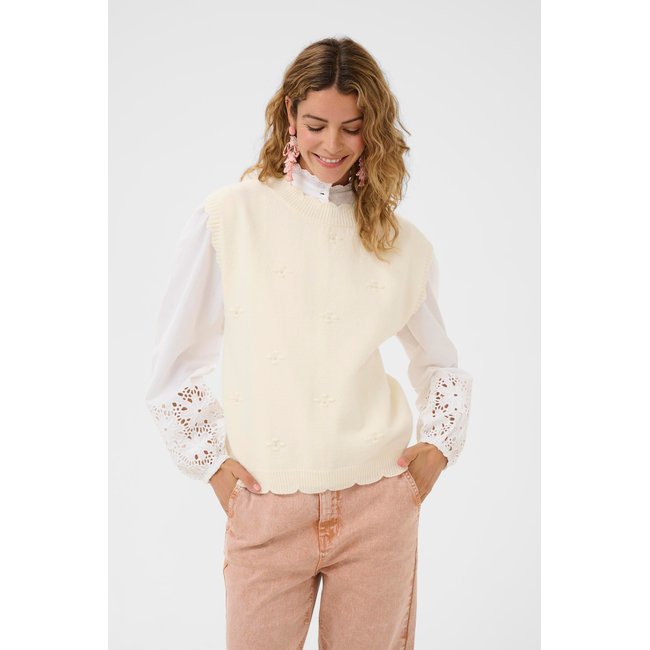 Manteau tricoté blanc whisper white <span itemprop=