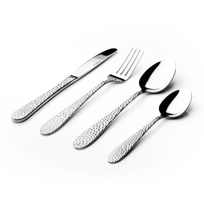 16-Piece Hammered Stainless Steel Cutlery Set, silver-coloured, SO'HOME