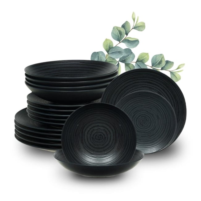 Service d'assiettes 18 pièces Black Sand Couleur noir <span itemprop=