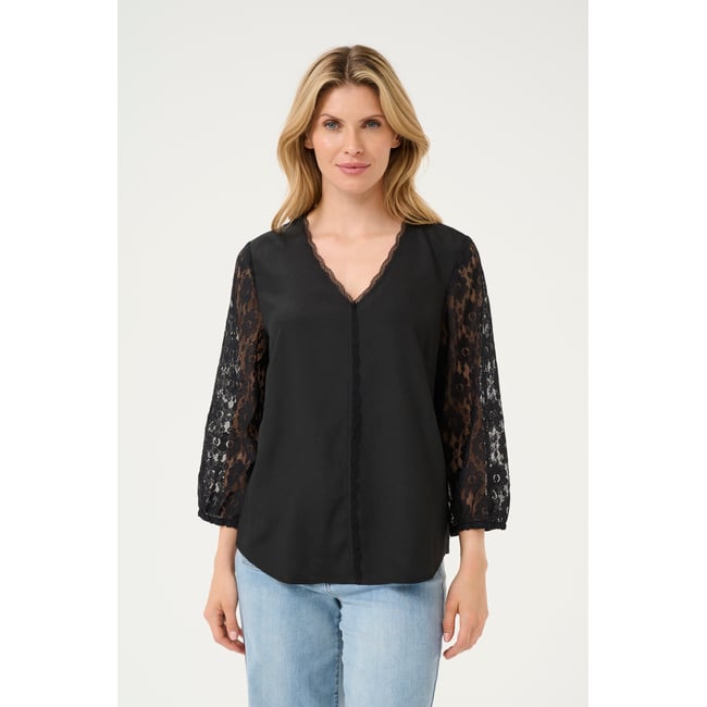 Blouse with long sleeve noir black <span itemprop=