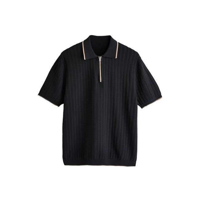 Polo à col zippé en maille gaufrée n. premium noir <span itemprop=