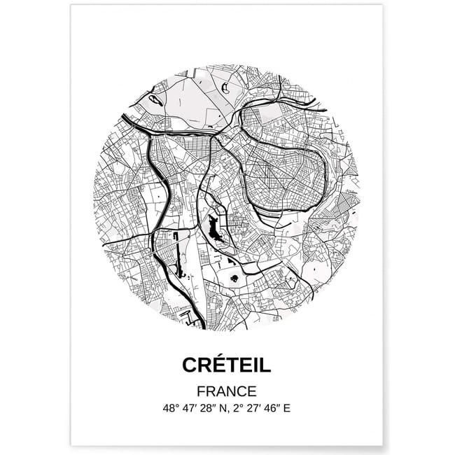 Affiche Carte Créteil Couleur blanc <span itemprop=