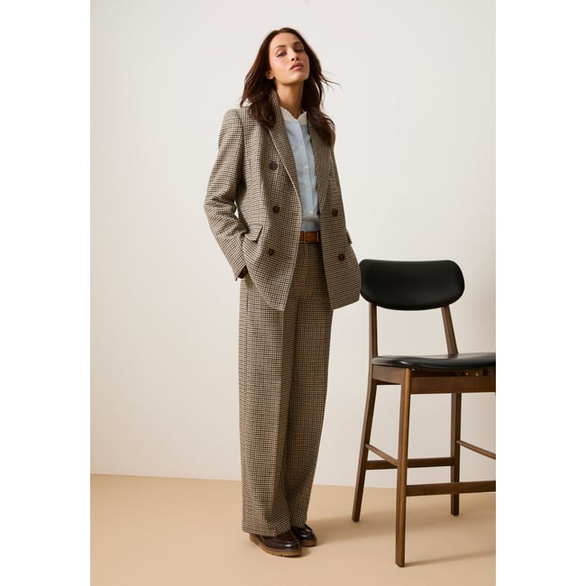 Pantalon large motif pied-de-poule marron pied-de-poule beige <span itemprop=