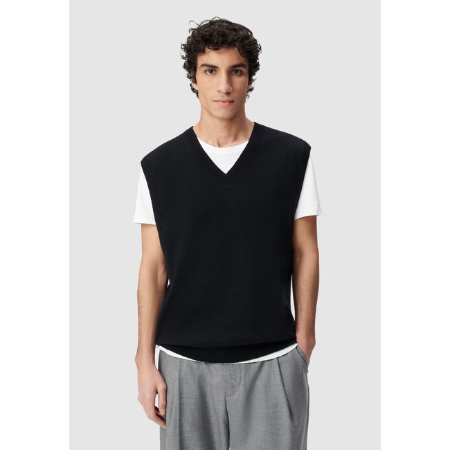 Pull sans manches tricot noir <span itemprop=