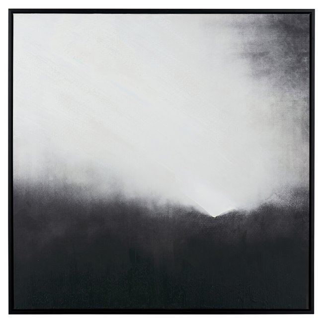 80 x 80cm Monochrome Abstract Square Canvas with Black Frame, black/white, SO'HOME