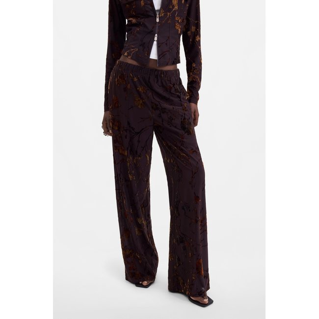 Pantalon long floqué marron <span itemprop=
