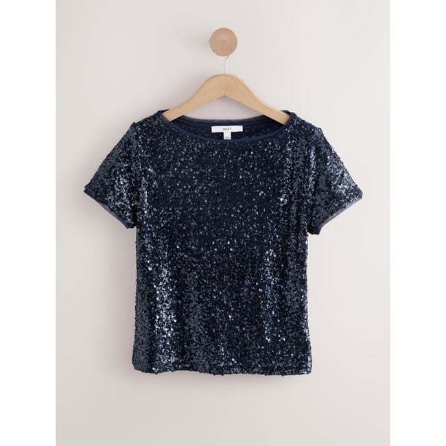 T-shirt à manches courtes et col bateau bleu marine <span itemprop=