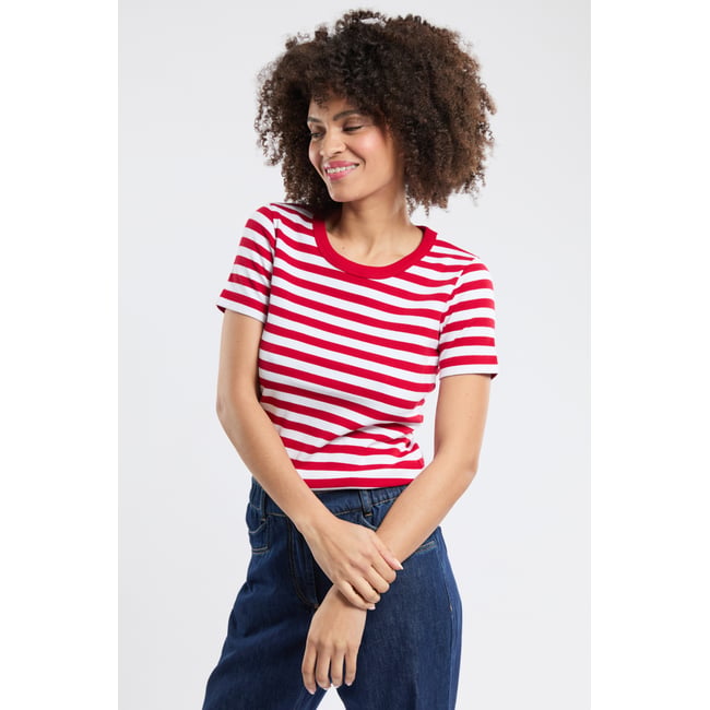 Marinière en coton et élasthanne HILLION braise/blanc <span itemprop=