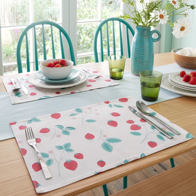 Strawberry Garden Placemat Pack of 4, red print, CATHERINE LANSFIELD