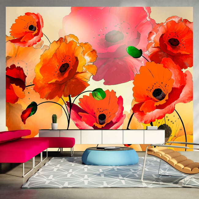 Papier peint intissé panoramique Fleurs Velvet poppies 1 Couleur noir <span itemprop=