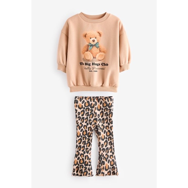 Legging évasé et sweat, ensemble ourson marron <span itemprop=
