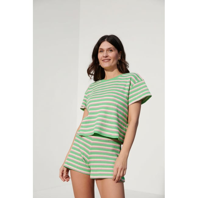 Ensemble en crochet vert et rose <span itemprop=