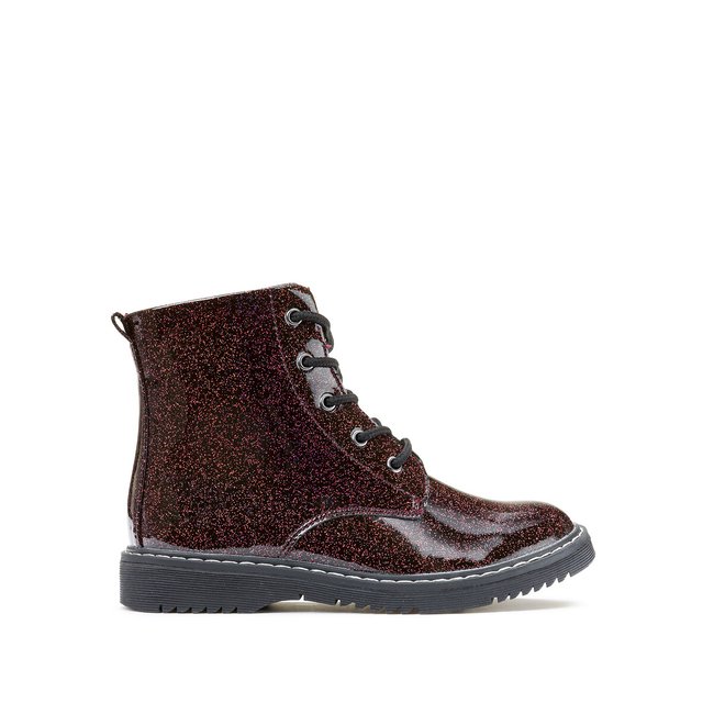 Boots mit Pailletten, Schnürung und Reissverschluss pflaume <span itemprop=