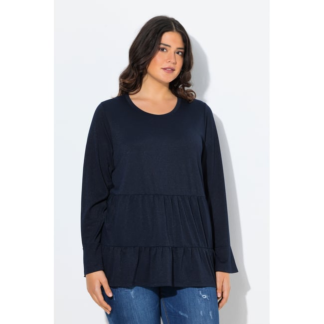 T-shirt à volants, tissu scintillant marine <span itemprop=