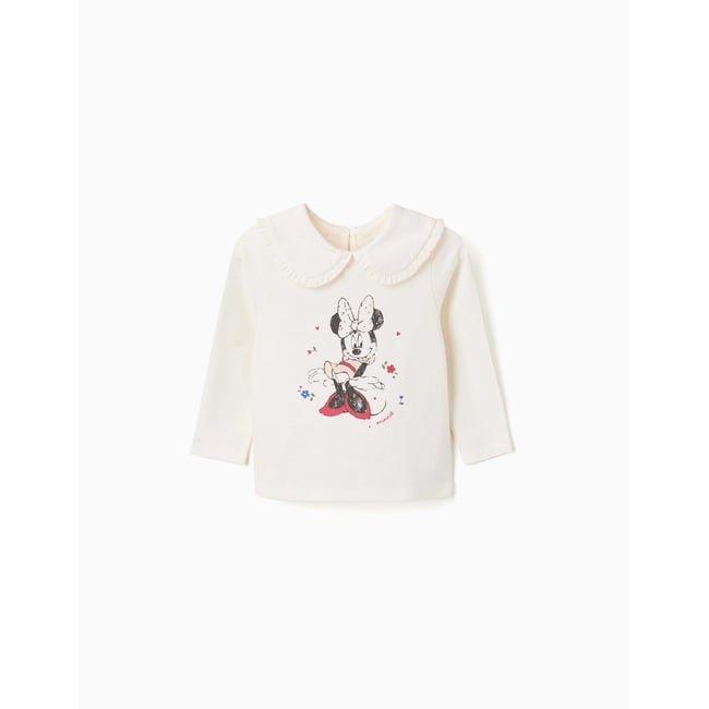 T-shirt en coton à manches longues avec imprimé Minnie blanc <span itemprop=