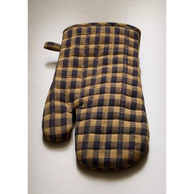 Gant en coton à carreaux bicolores moutarde <span itemprop=