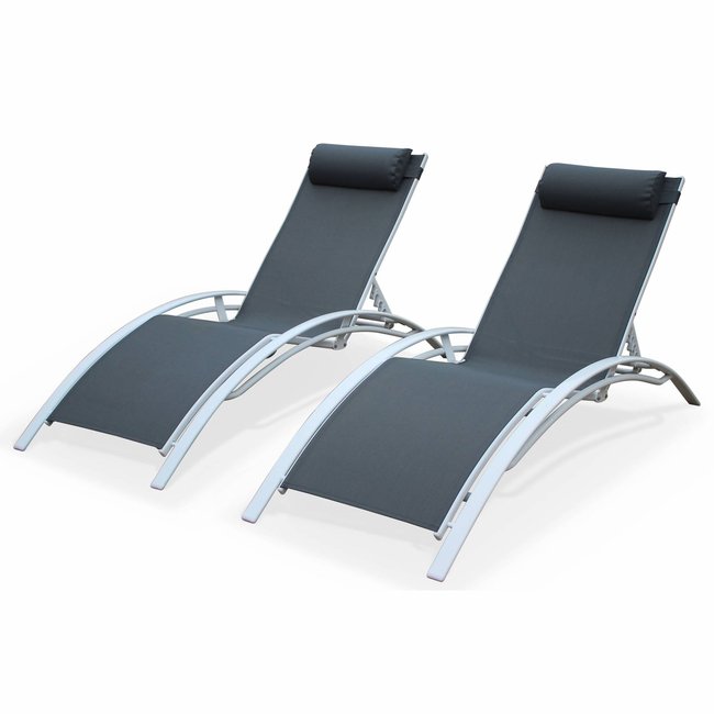 Bain de soleil aluminium multi positions (lot de 2) LOUISA blanc / gris <span itemprop=