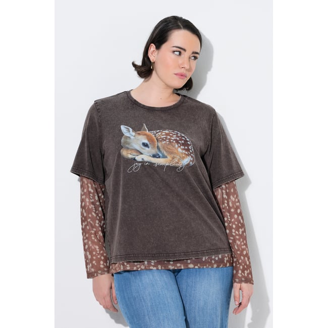 T-shirt motif faon, coupe Boxy Fit acajou <span itemprop=