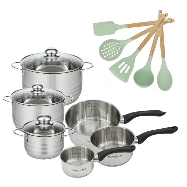 3 faitouts 16/20/24cm + 3 casseroles 12/16/20cm BRILLANT inox|noir <span itemprop=