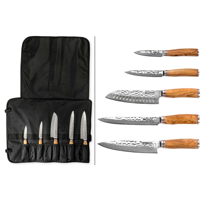 Trousse de chef 5 couteaux de cuisine Damas VG10 v002237 <span itemprop=