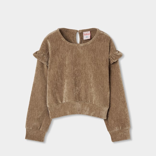 Sweat-shirt fille à volants sur les épaules beige <span itemprop=