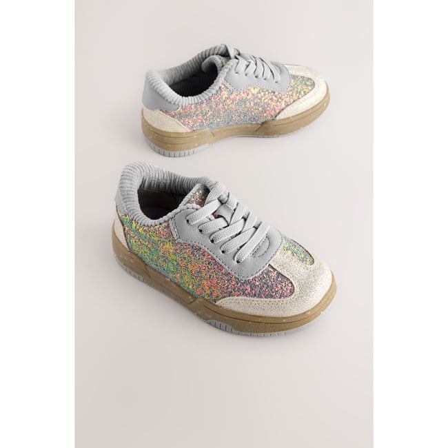 Baskets à lacets rétros paillettes bleues <span itemprop=