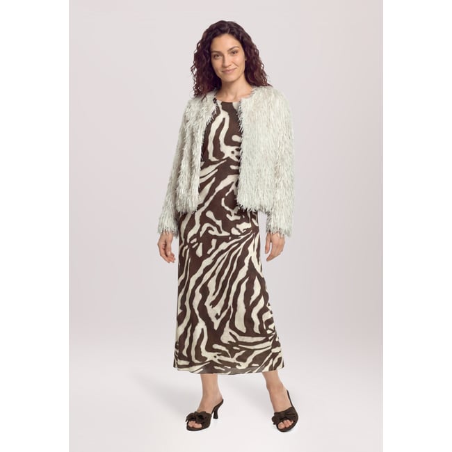 Robe longueur midi à manches longues blanc/marron <span itemprop=
