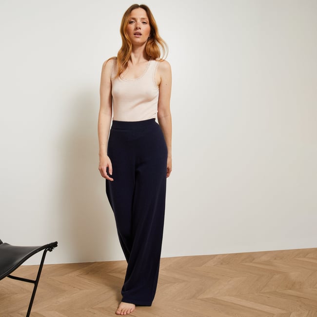 Pantalon large uni en cachemire - MONOPRIX