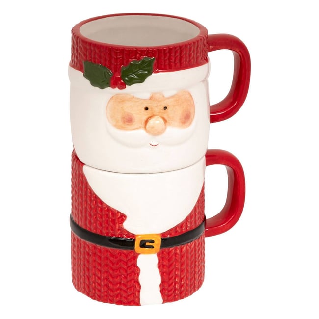 Set de 2 mugs empilables Père Noël H17,6 cm céramique Couleur rouge <span itemprop=