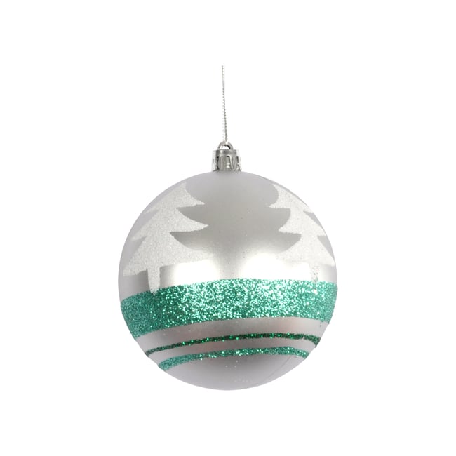 Boule de Noël décorée Sapins Argent  8 cm Couleur vert <span itemprop=