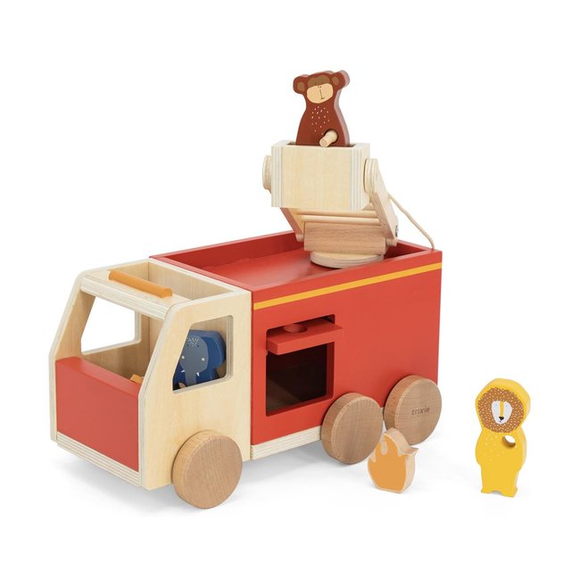 Camion de pompier en bois All animals rouge, jaune, bleu <span itemprop=