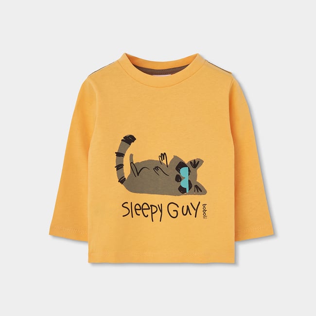 T-shirt en maille garçon imprimé chat jaune <span itemprop=