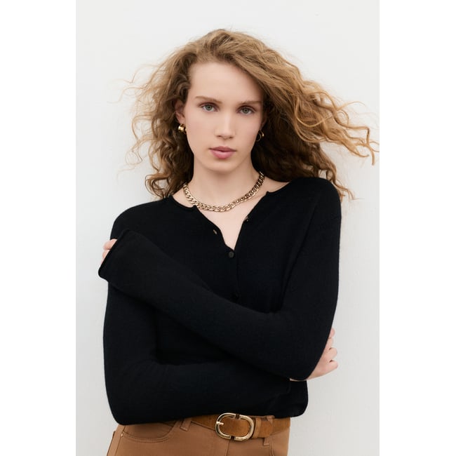 Pull droit col tunisien cachemire MSALLY noir <span itemprop=