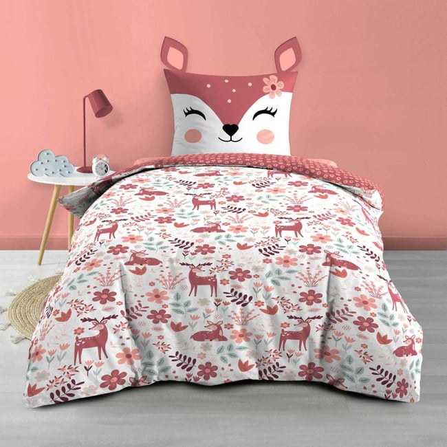 Housse de couette 140x200 + 1 taie BICHETTE 100% coton color <span itemprop=