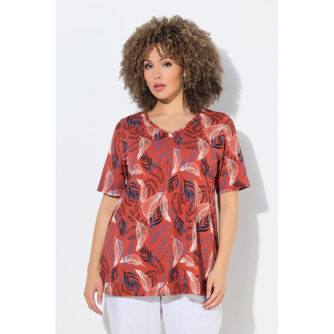 T-shirt motif feuilles, petits plis terre <span itemprop=