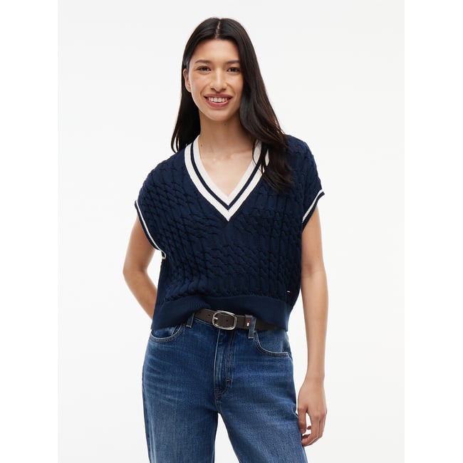 Jersey con cuello de pico y manga corta azul marino <span itemprop=