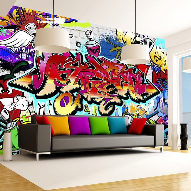 Papier peint intissé panoramique Street art Street art:red theme Couleur multicouleur <span itemprop=