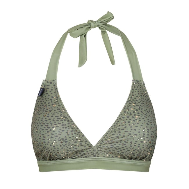 Haut de maillot de bain motif/style imprimé léopard FLAVIA vert kaki léopard <span itemprop=