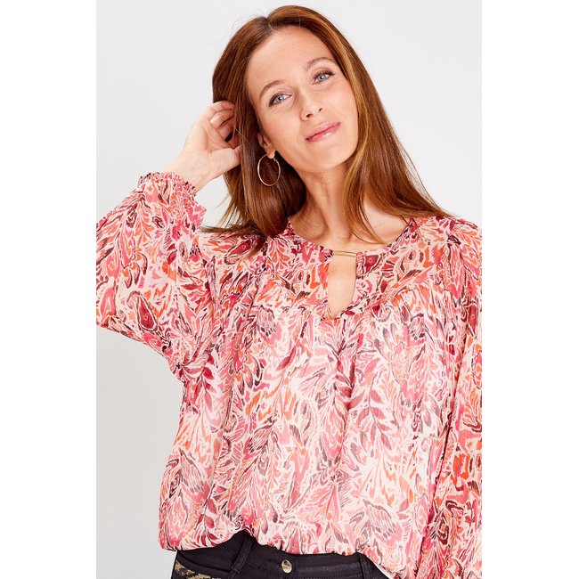 Blouse manches longues rose fushia <span itemprop=