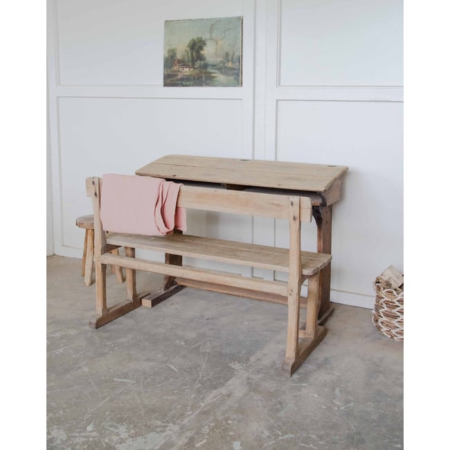 Pupitre deux places Edouard N°722 - Bon état Couleur beige <span itemprop=