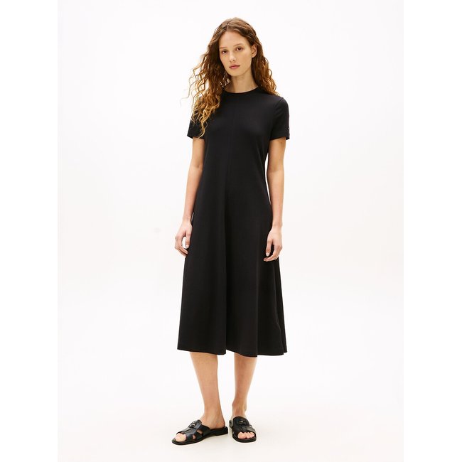 Robe midi manches courtes en maille noir <span itemprop=