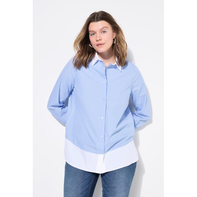 Chemisier à rayures, effet de superposition bleu clair <span itemprop=