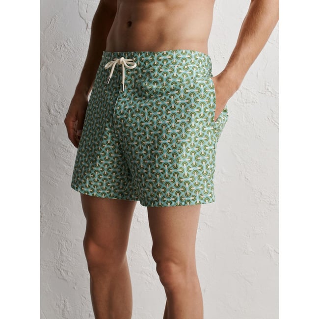 Short de bain à imprimé géométrique signature vert <span itemprop=