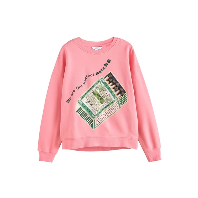 Sweat à imprimé matcha orné de perles rose <span itemprop=