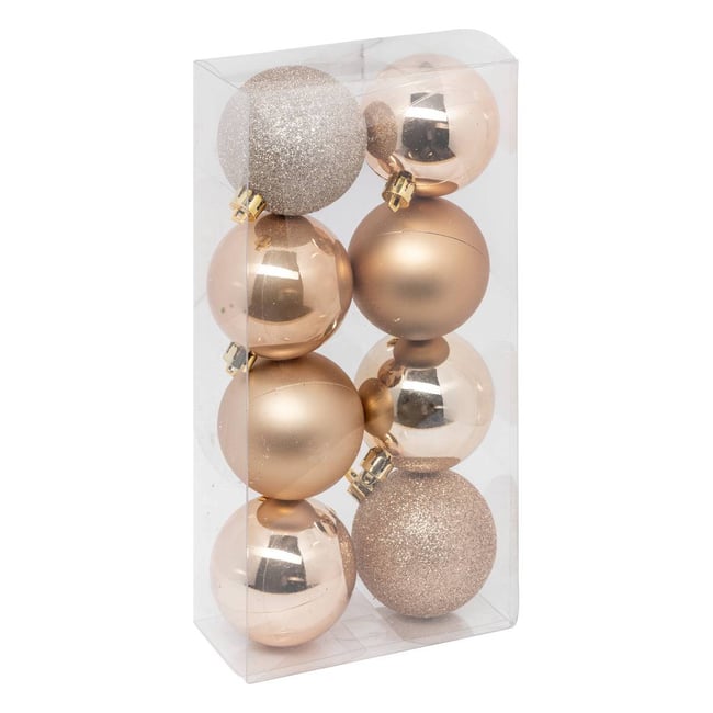 Boule de Noël plastique 70mm x8 nude Couleur beige <span itemprop=