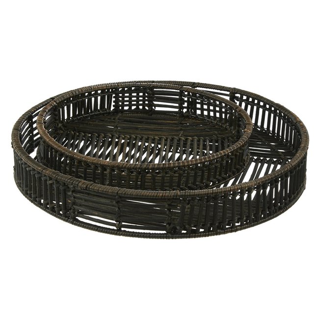 Set of 2 Black Rattan Trays, natural, SO'HOME