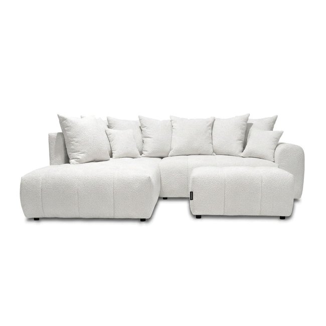 Canapé d'angle convertible 4 places en tissu bouclette avec pouf, ROXELANE - BOBOCHIC